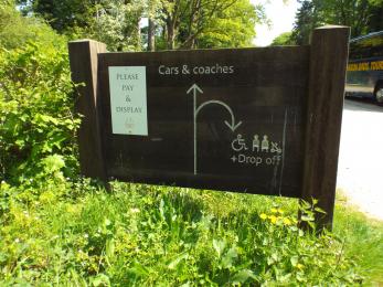 A photograph of the signage directing you to the carpark at Creswell Crags Museum and Heritage Centre