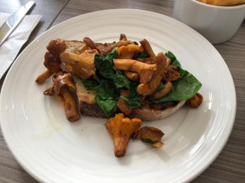 Scottish chanterelle mushrooms and Coll spinach on home made sourdough toast