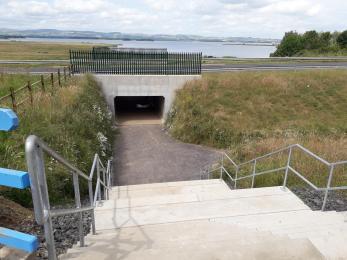 View of underpass from top of steps next to visitor centre