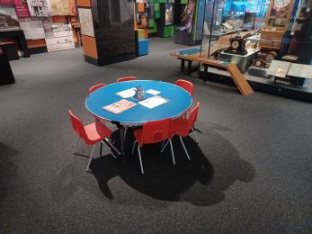 Children's activity table in the museum including trails