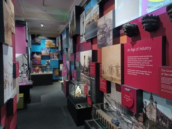 Museum display cases and text boards
