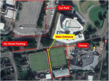 Arial view map of venue and parking