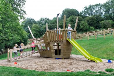 pirate themed slide and sandpit