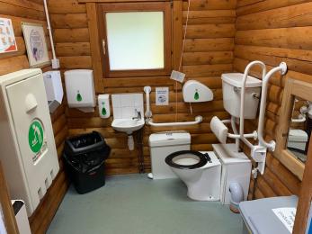 Disabled toilet within the visitor centre with baby changing table