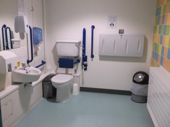 Interior of disabled toilet.