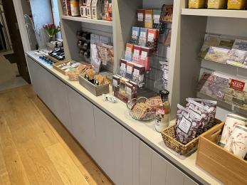 Local products displayed on a shelf in the visitor centre shop