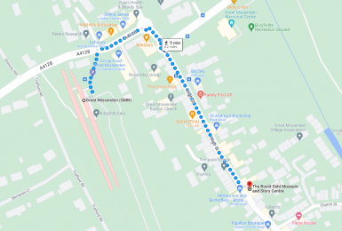 Google Maps route plan from Great Missenden Train Station Car Park to the Museum