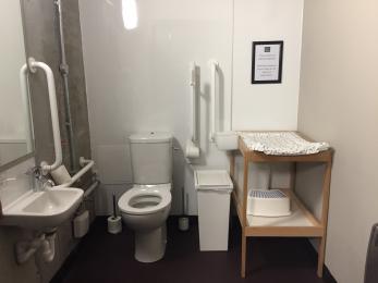 Photo showing disabled access toilet. Items to the lefthand side of the toilet can easily be moved by Museum staff.