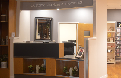Image of our Information Desk located on the left-hand side of our entrance tower on the ground floor