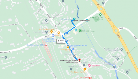 Google Maps route plan from Link Road Car Park to the Museum
