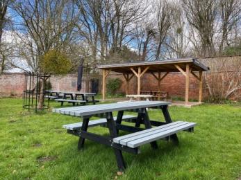 Orchard Picnic Bench and Wooden Gazebo in Picnic Area