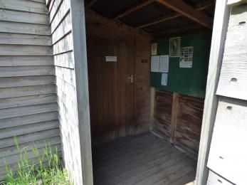 The porch and door to the Lapwing Hide