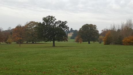 View of parkland and Hall from the path