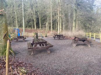 Picnic benches at Fairholmes visitor centre 