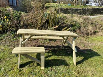 There is room for everyone around our accessible seating in the breakfast garden at Polrunny Farm