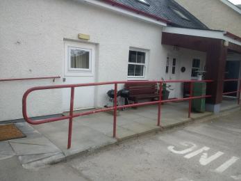 Railings and ramp to accommodation