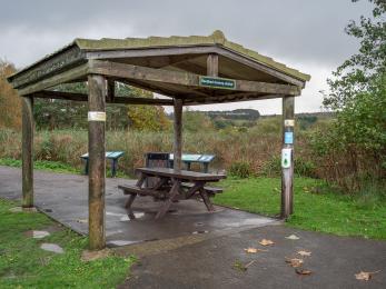 Sheltered accessible picnic table at the reedbed shelter