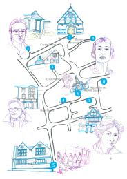 Image of the radical women walking trail route, will blue and pink illustrations 