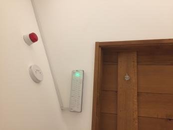 Emergency lighting , fire alarm and red pull cord alarm.