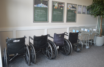 Wheelchairs and trollies to attach to wheelchairs available in our entrance way. 