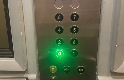 close up of inside lift panel with lights 