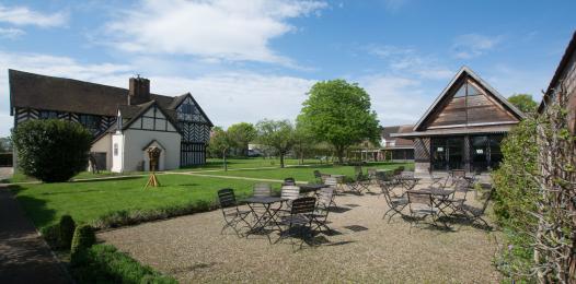 Image showing Blakesley Hall's garden and outdoor cafe seating
