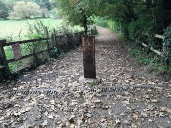Metal post on path when entering site from the Trans Pennine trail, 1000mm gap at each side