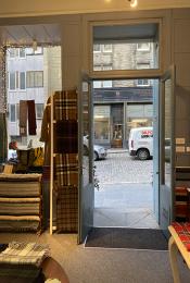 Scottish Textiles Showcase Edinburgh shop entrance with doors open