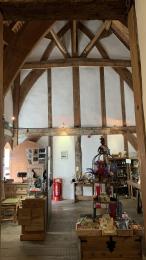 Another view of the shop, this time showing the medieval-style timber and plaster construction of the wall.