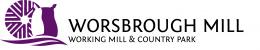 Logo for Worsbrough Mill showing wheel and flour with Worsbrough Mill written beside