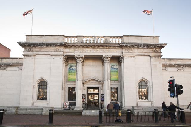 Exterior of Ferens Art Gallery, a large white stone building. 