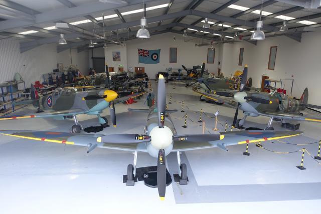 View of Spitfires on display at the Biggin Hill Heritage Hangar