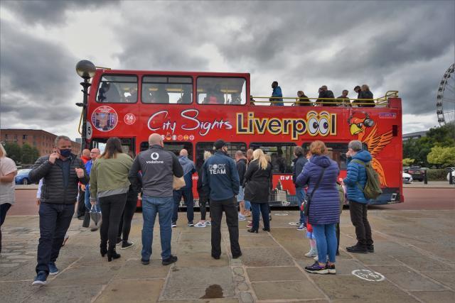 Liverpool City Sights bus on Royal Albert Dock - stop 1